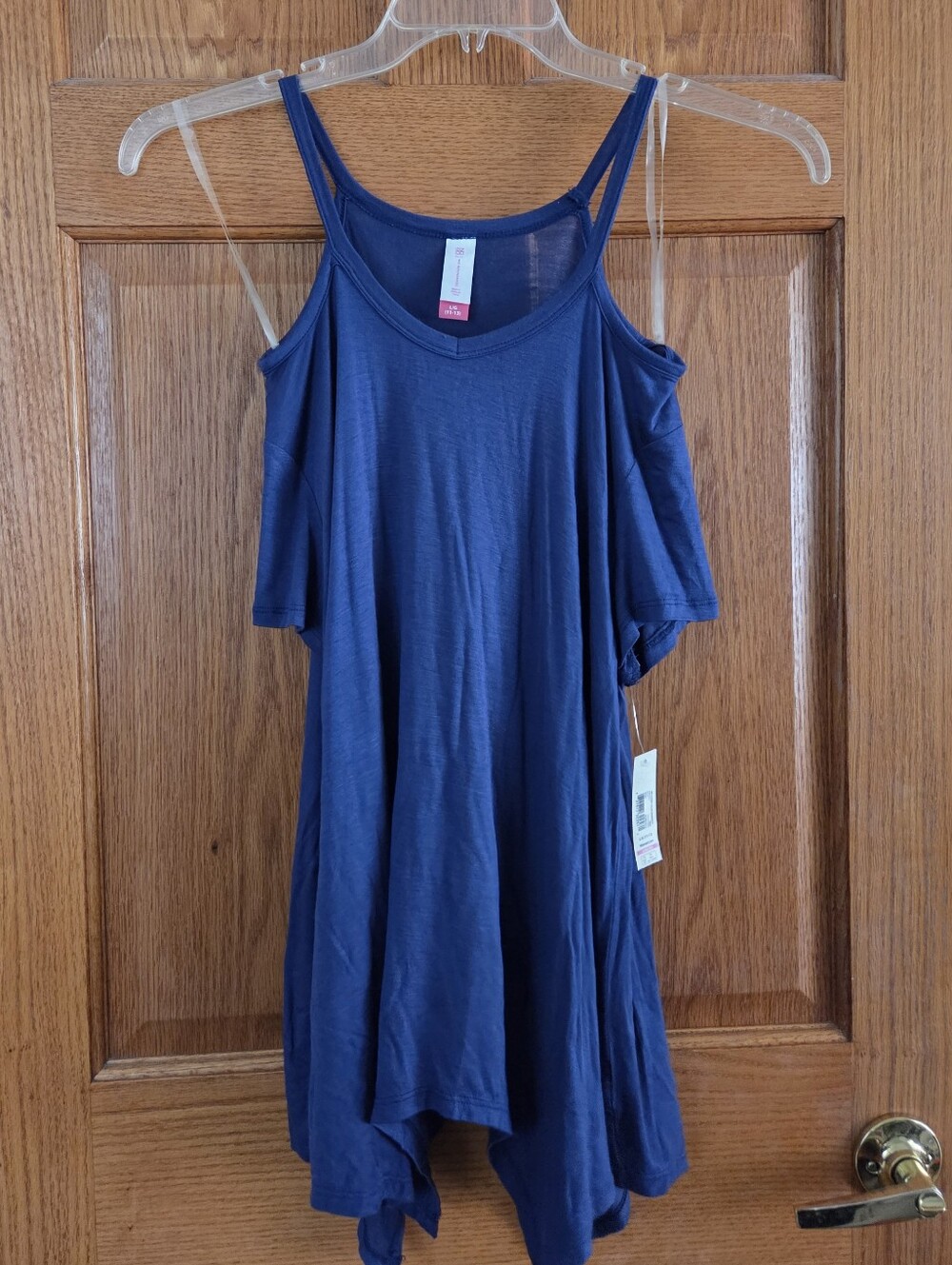 Navy Cold-Shoulder Spaghetti Strap Tunic